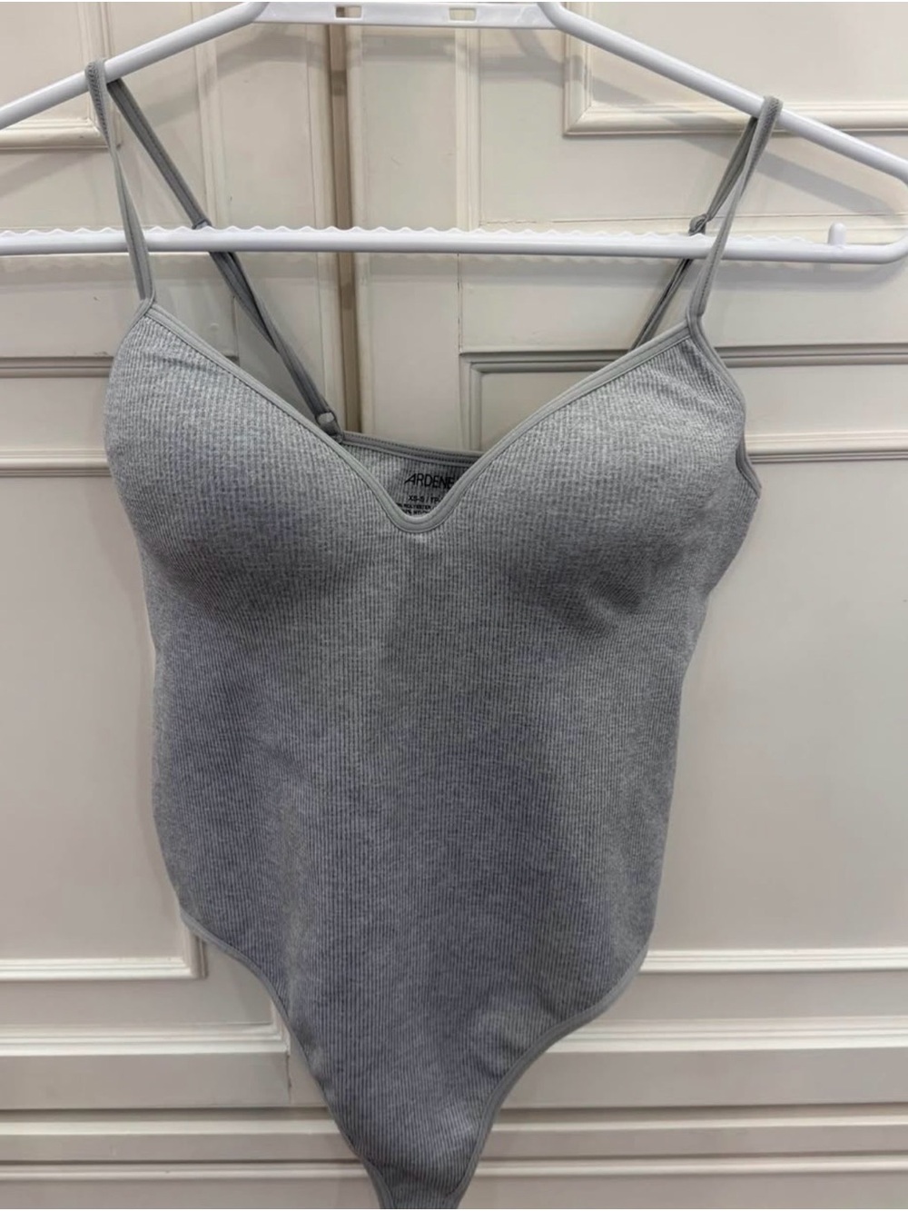 Ardene Light Gray Ribbed V-Neck Bodysuit with Adjustable Straps